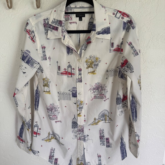 Talbots Tops - Talbots Womens London Landmark Novelty Print Button Down Shirt White Size M Long